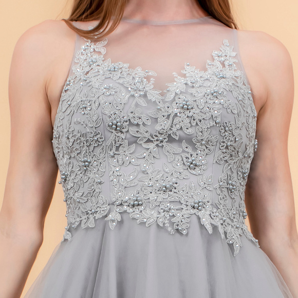 Silver Sleeveless Cocktail Short Dress - Picture 2 of 3